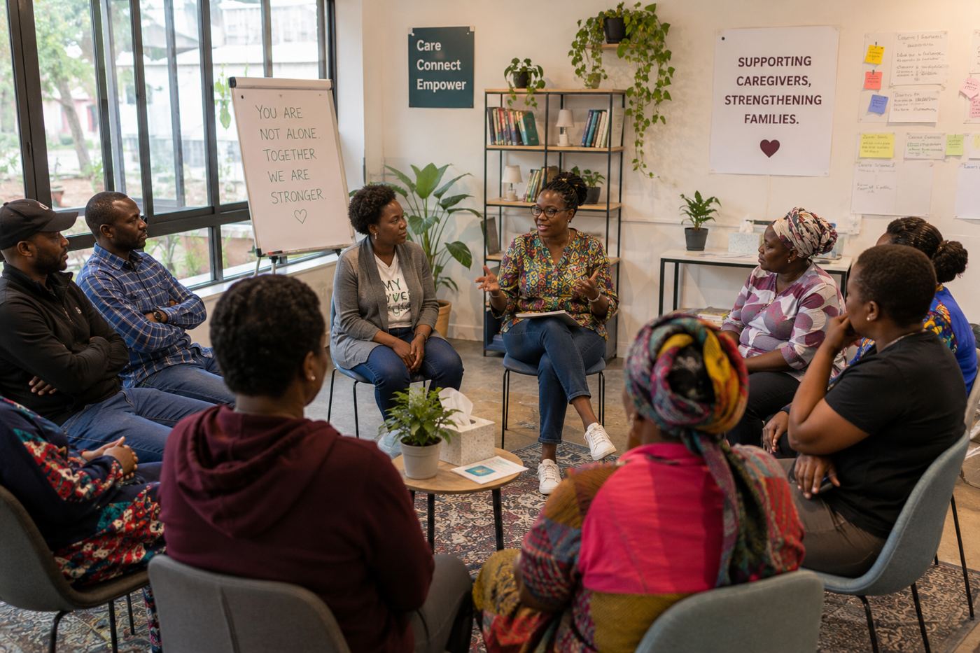 Illustrative image of a caregiver support group session